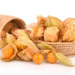 Cape gooseberry (physalis) in basket isolated on white backgroun