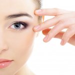 beautiful woman’s face with accent on eyes, eye scanning technol