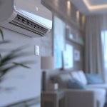 Closeup air conditioner on the wall of a modern apartment